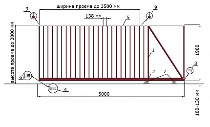 Откатные ворота 5 метров серии КЛАССИК, купить в любом городе России с доставкой, размер 3 500х2 000, цвет 82ad33be-9aed-11e3-81d6-e447bd2f56ba, цена 56 700 руб.