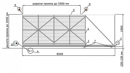 Откатные ворота из 3D сетки ГИТТЕР серии КЛАССИК, купить в любом городе России с доставкой, размер 5 500х2 000, цвет e128fd37-9af7-11e3-81d6-e447bd2f56ba, цена 70 200 руб.