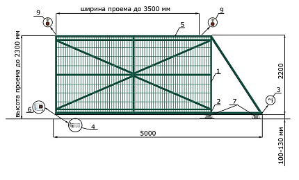 Откатные ворота из 3D сетки ГИТТЕР серии ЭКО, купить в любом городе России с доставкой, размер 3 500х2 300, цвет e128fd18-9af7-11e3-81d6-e447bd2f56ba, цена 51 300 руб.