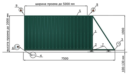 Откатные ворота 3 метра серии ЭКО, купить в любом городе России с доставкой, размер 5 000х2 000, цвет e128fd18-9af7-11e3-81d6-e447bd2f56ba, цена 65 070 руб.