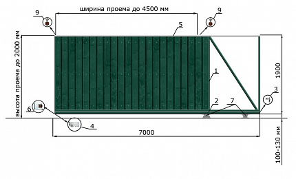 Откатные ворота 5 метров серии КЛАССИК, купить в любом городе России с доставкой, размер 4 500х2 000, цвет e128fd18-9af7-11e3-81d6-e447bd2f56ba, цена 97 200 руб.