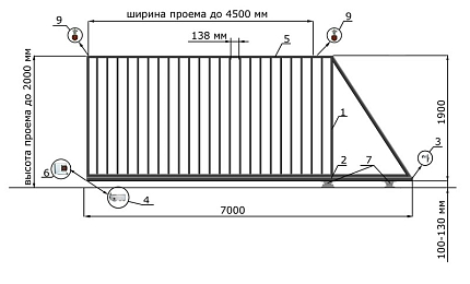 Откатные ворота 4 метра серии ЭКО, купить в любом городе России с доставкой, размер 4 500х2 000, цвет 0a535ed2-caf7-11e4-0a8b-525400a65df8, цена 51 660 руб.