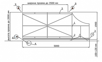 Каркас откатных ворот КОРН серии ЕВРО, купить в любом городе России с доставкой, размер 3 500х2 000, цвет e128fd37-9af7-11e3-81d6-e447bd2f56ba, цена 45 370 руб.