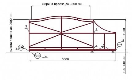 Каркас откатных ворот КОРН серии ВОЛНА, купить в любом городе России с доставкой, размер 3 500х2 000, цвет 82ad33be-9aed-11e3-81d6-e447bd2f56ba, цена 66 170 руб.