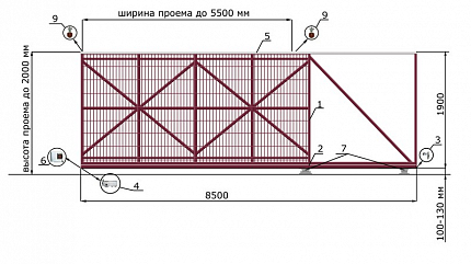 Откатные ворота из 3D сетки ГИТТЕР серии КЛАССИК, купить в любом городе России с доставкой, размер 5 500х2 000, цвет 82ad33be-9aed-11e3-81d6-e447bd2f56ba, цена 70 200 руб.