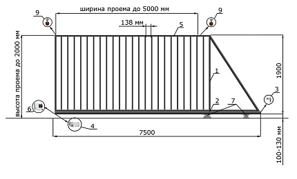 Откатные ворота 4 метра серии ЭКО, купить в любом городе России с доставкой, размер 5 000х2 000, цвет 0a535ed2-caf7-11e4-0a8b-525400a65df8, цена 58 320 руб.